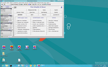 Windows 8 Anwaltssoftware Labortests - LawFirm Professional - Men-Hauptbersicht (Standard-Fenstergre ohne LawFirm Zoom, 1000 x 600) mit MyLawFirm Infoleiste (Workflow, Teamwork, Aufgabenverwaltung)