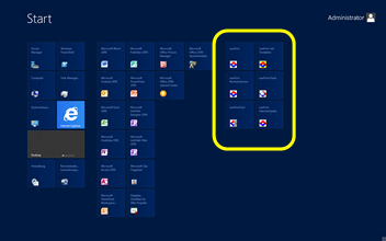 Windows Server 2012 Anwaltssoftware Labortests - Metro-App Start-Oberflche mit installiertem LawFirm Professional Echtsystem
